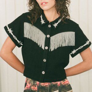 Fashion Brand Company Pammy Black Fringe Crop Top